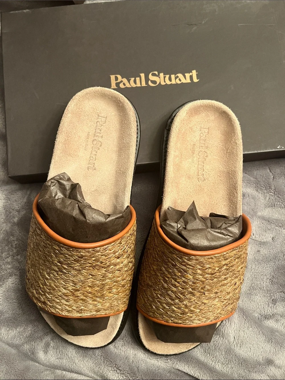 Paul Stuart Woven Men’s Slide Sandals in Tan and Brown